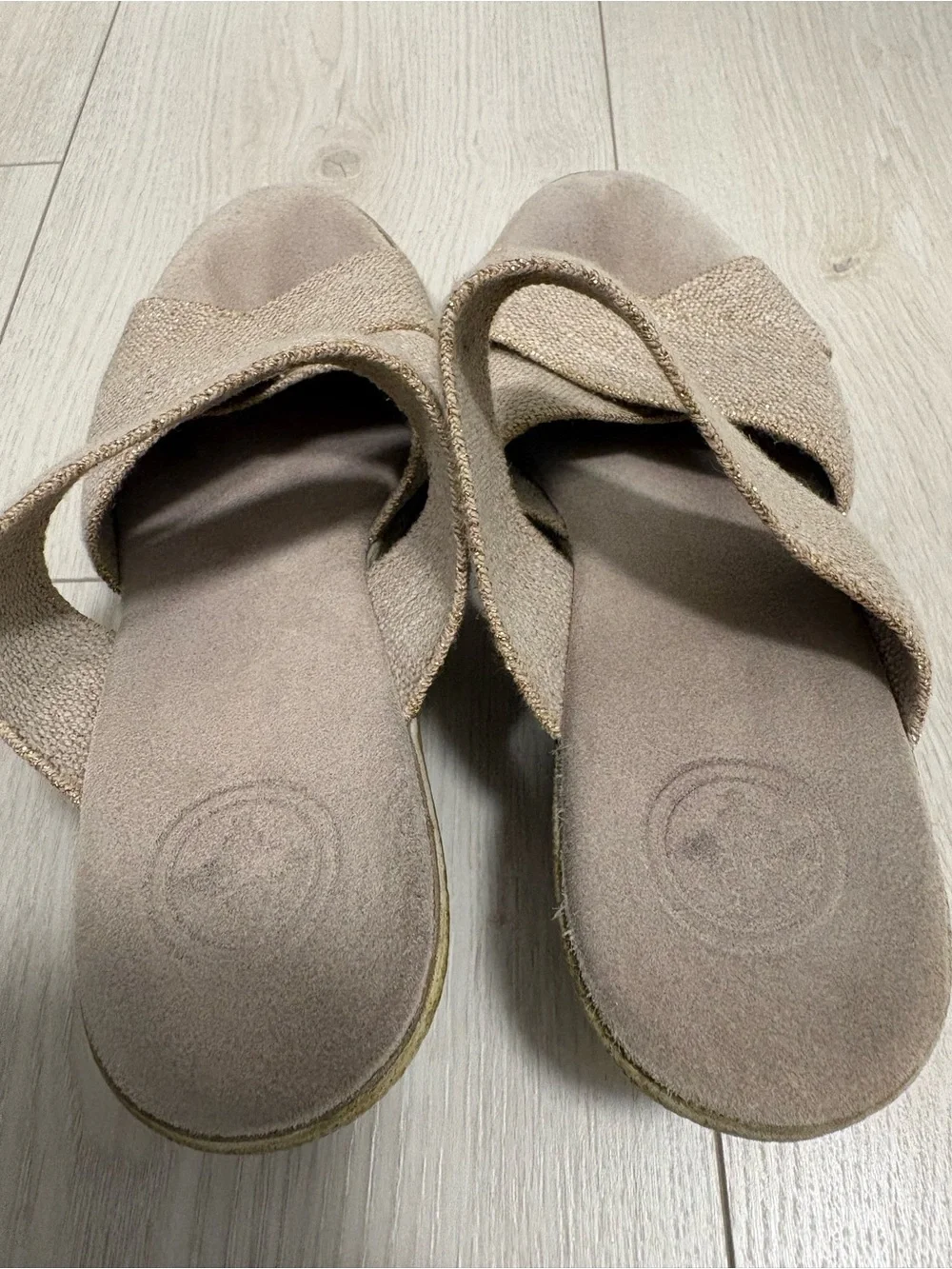 Charleston Shoe Co. Crisscross Slide Sandals in Beige